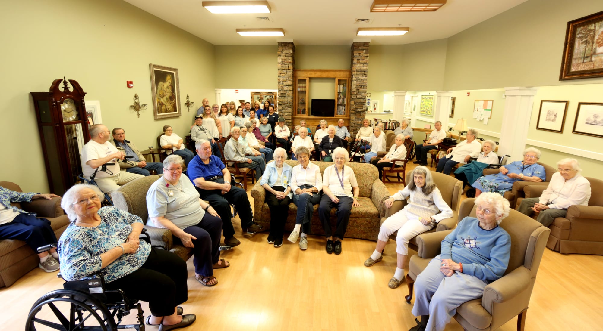 Residents gathered in a common area for an event