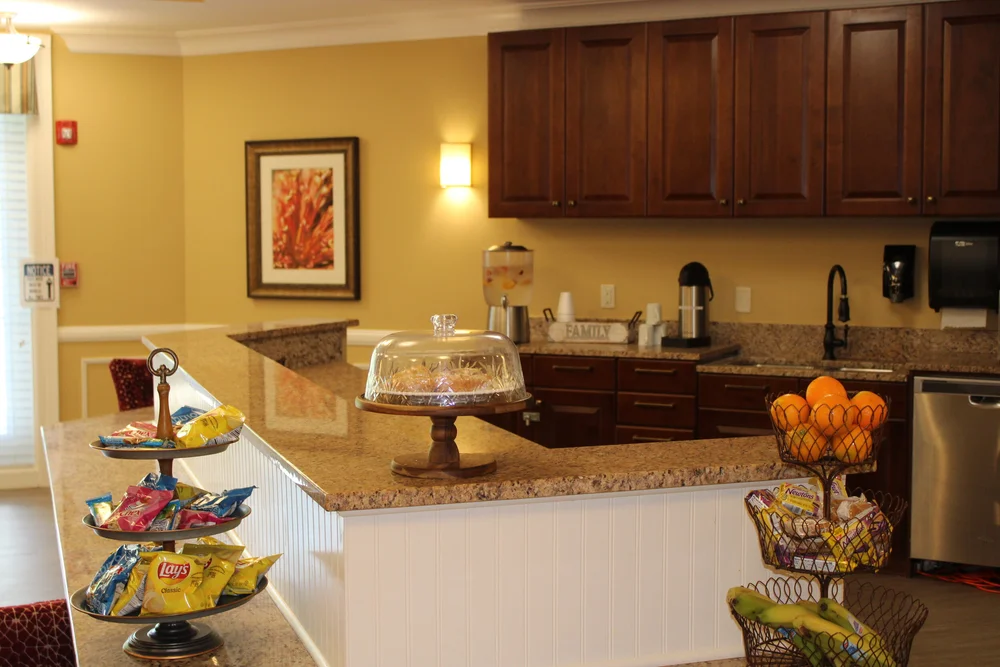 Cozy common area with snacks and drinks