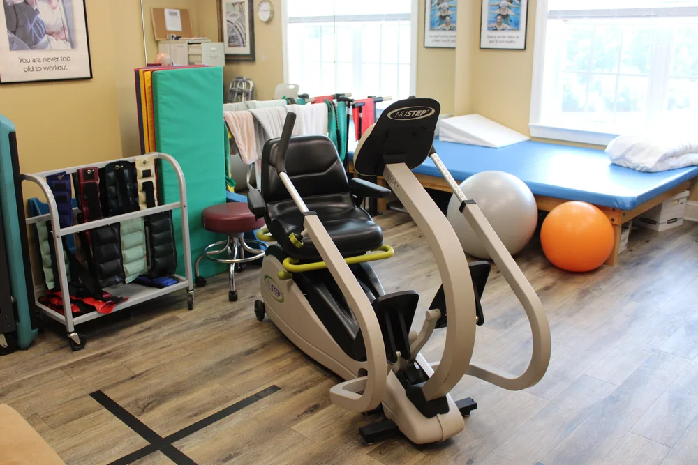 Physical therapy equipment in a bright rehabilitation room