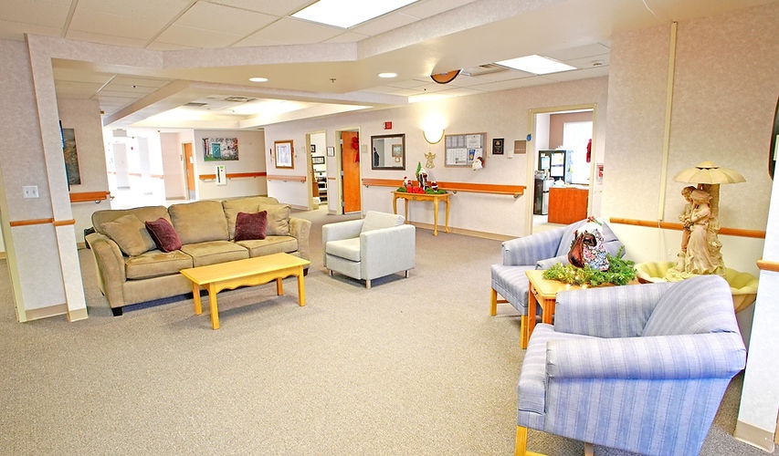 Common area with seating in a nursing home