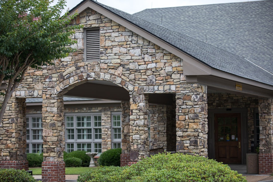 Exterior view of a senior living facility entrance