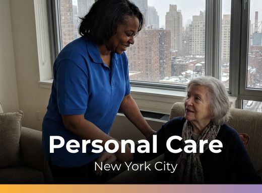 Caregiver assisting a senior woman indoors