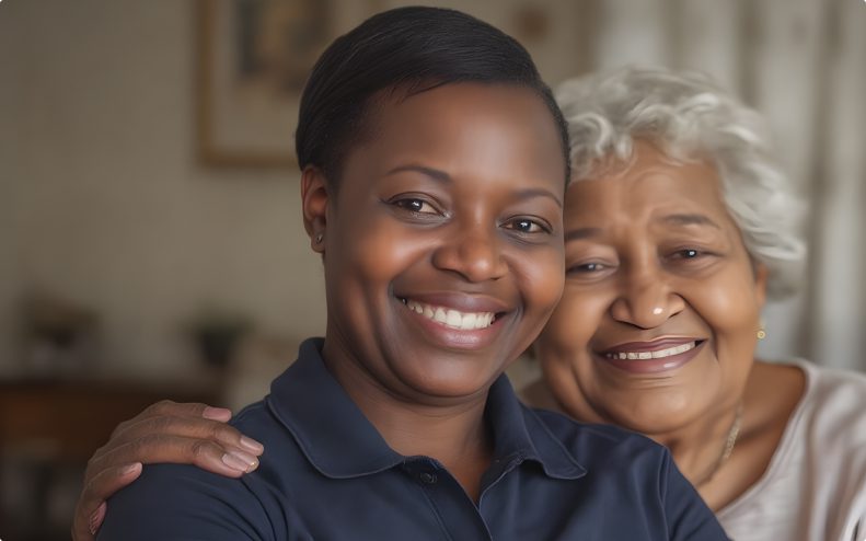 Smiling staff member with a resident