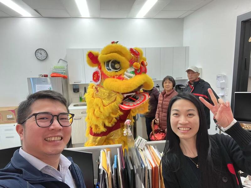 Celebration with a lion dance in the facility
