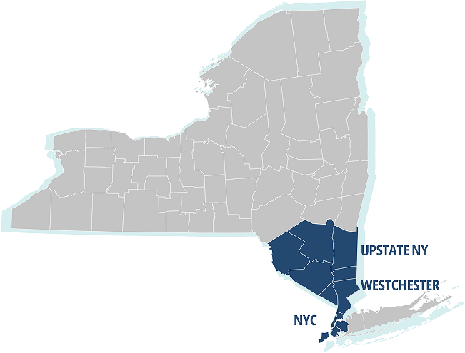 Map of New York state with regions labeled