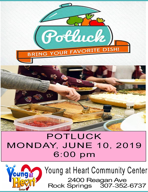 Residents enjoying a potluck meal together.