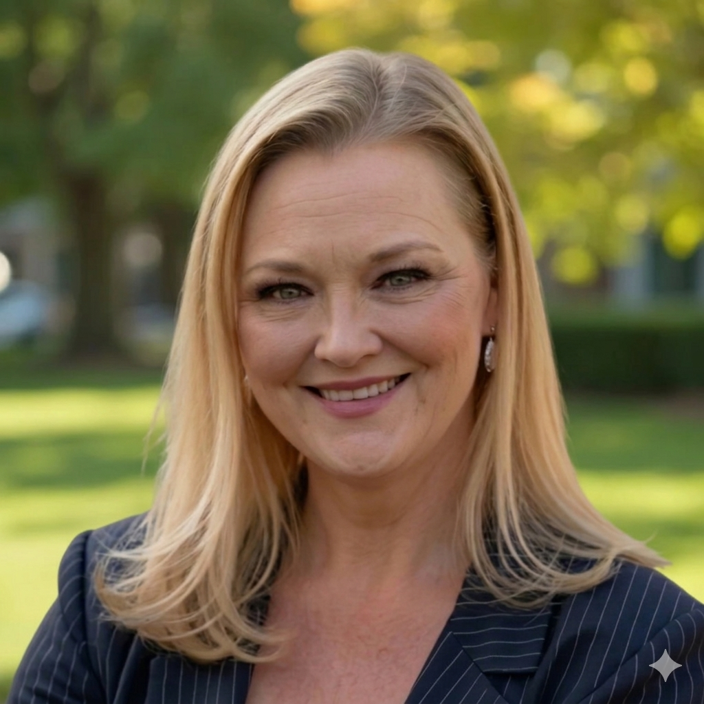 Smiling woman outdoors in a park setting