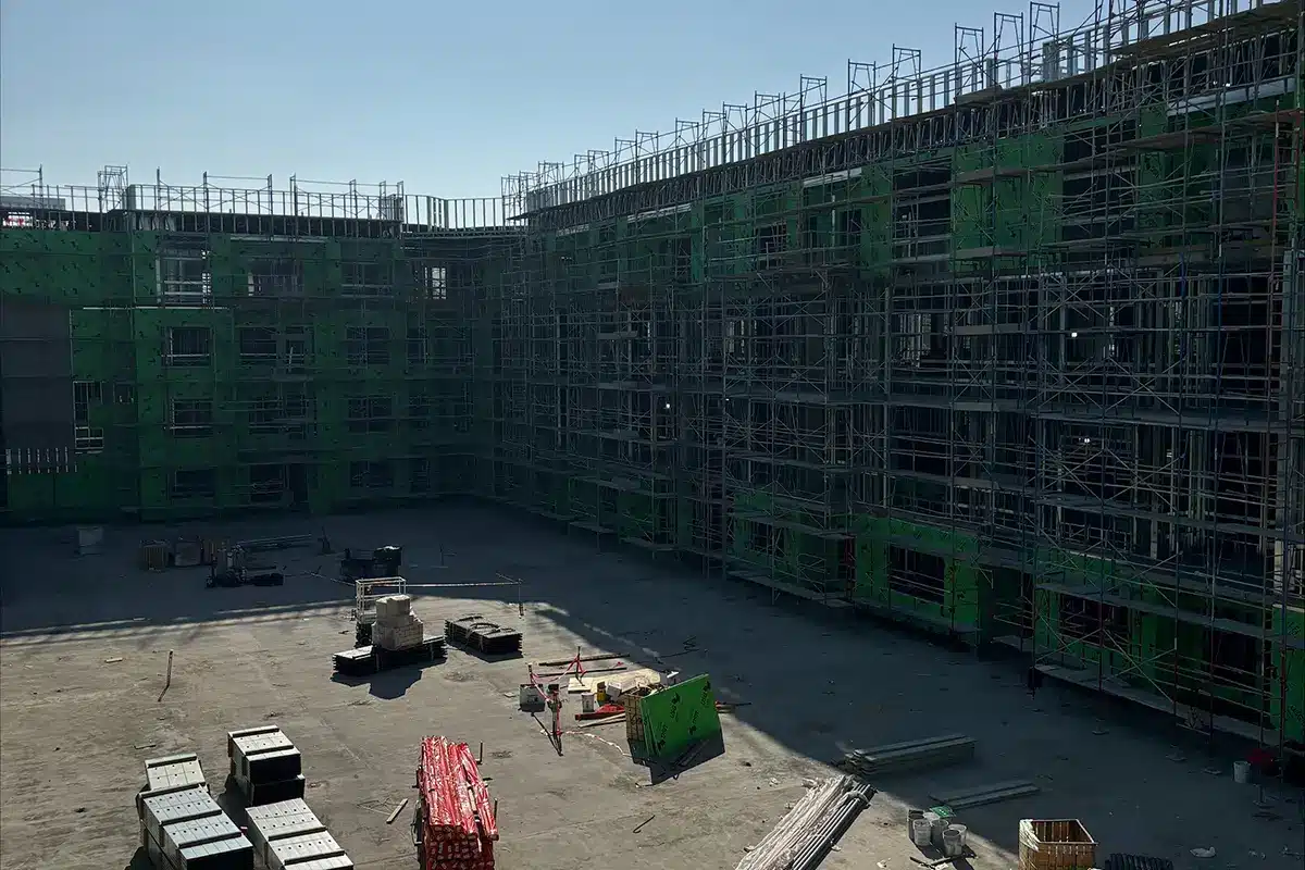 Construction site of the facility with scaffolding
