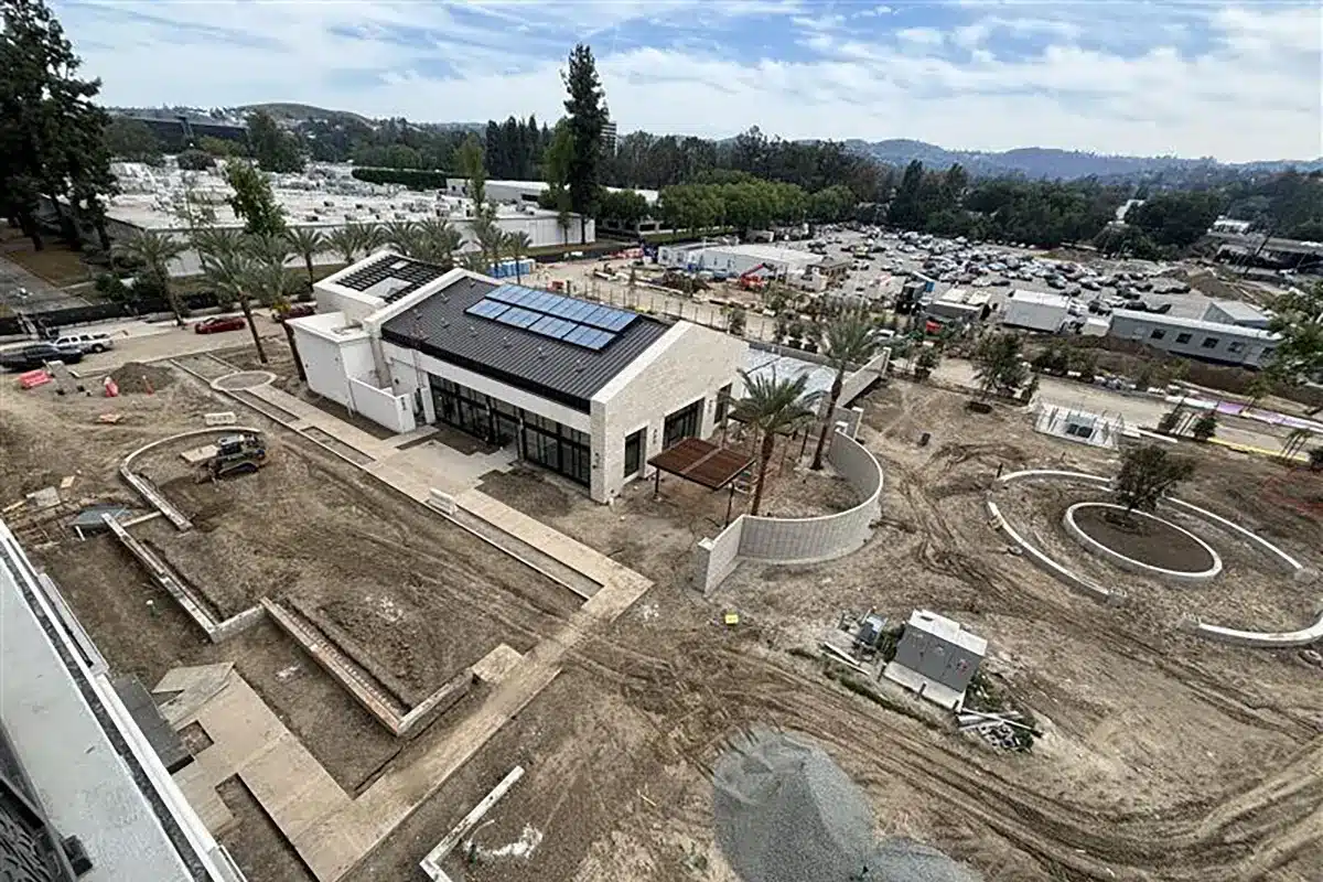 Aerial view of the facility's outdoor area under construction.