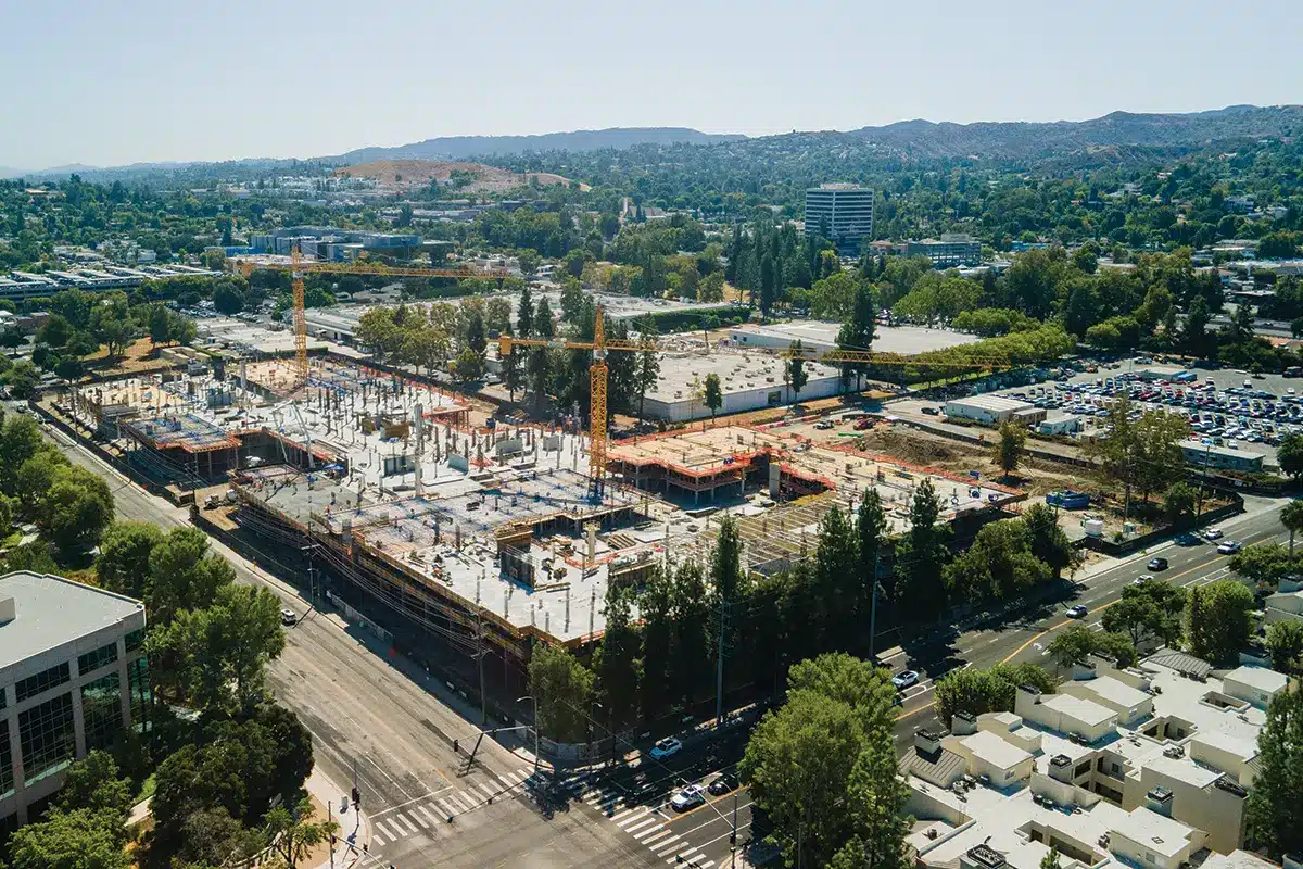 Aerial view of a construction site.