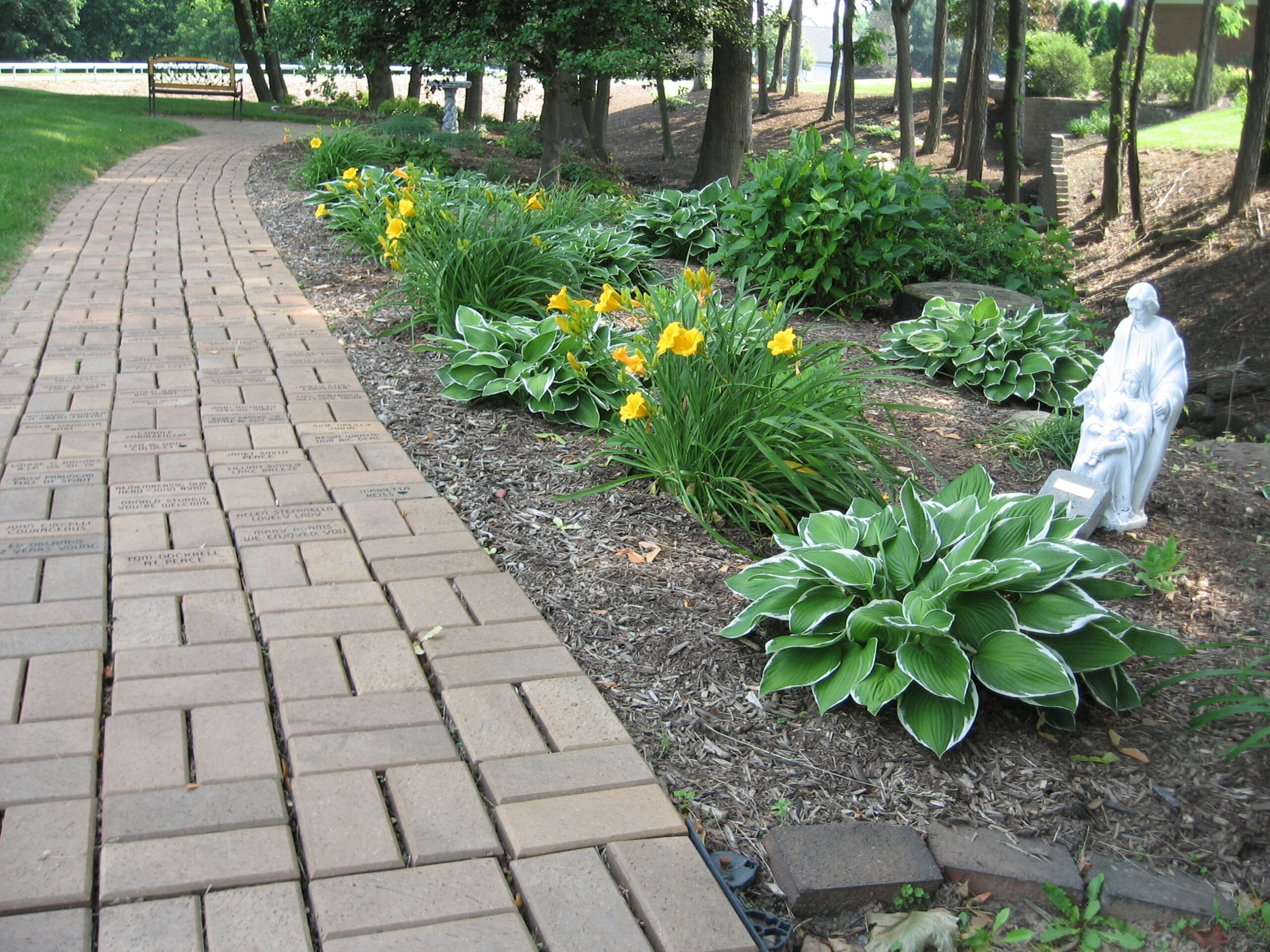 Paved walking path in a garden area