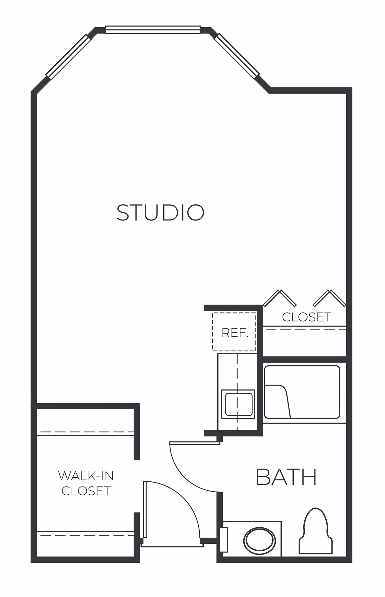 Architectural floor plan of a studio apartment