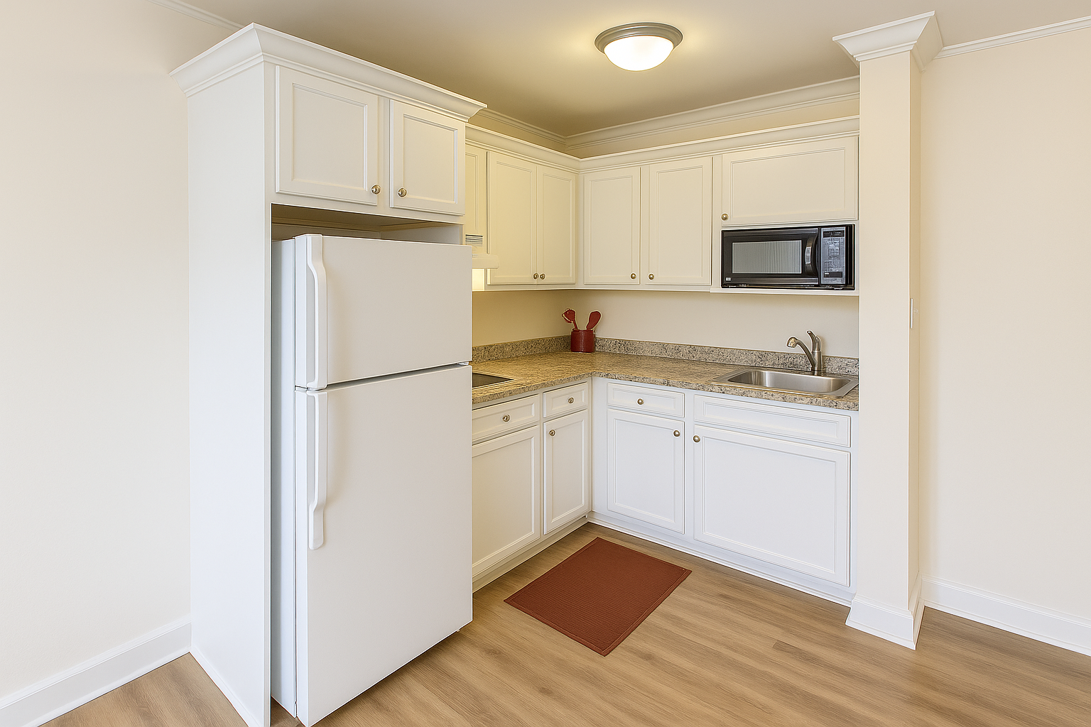 Bright and clean kitchenette in a resident room