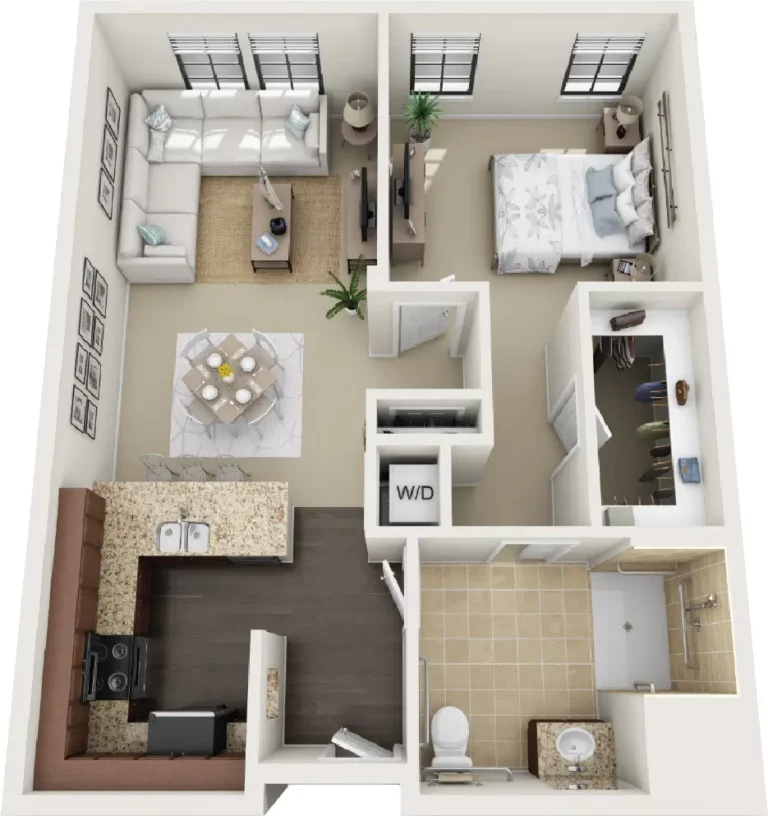 Floor plan of a one-bedroom apartment layout