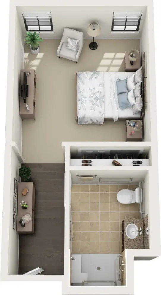 Floor plan of a private resident room