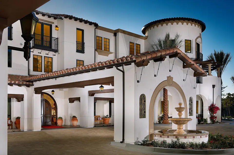 Exterior view of a senior living facility entrance