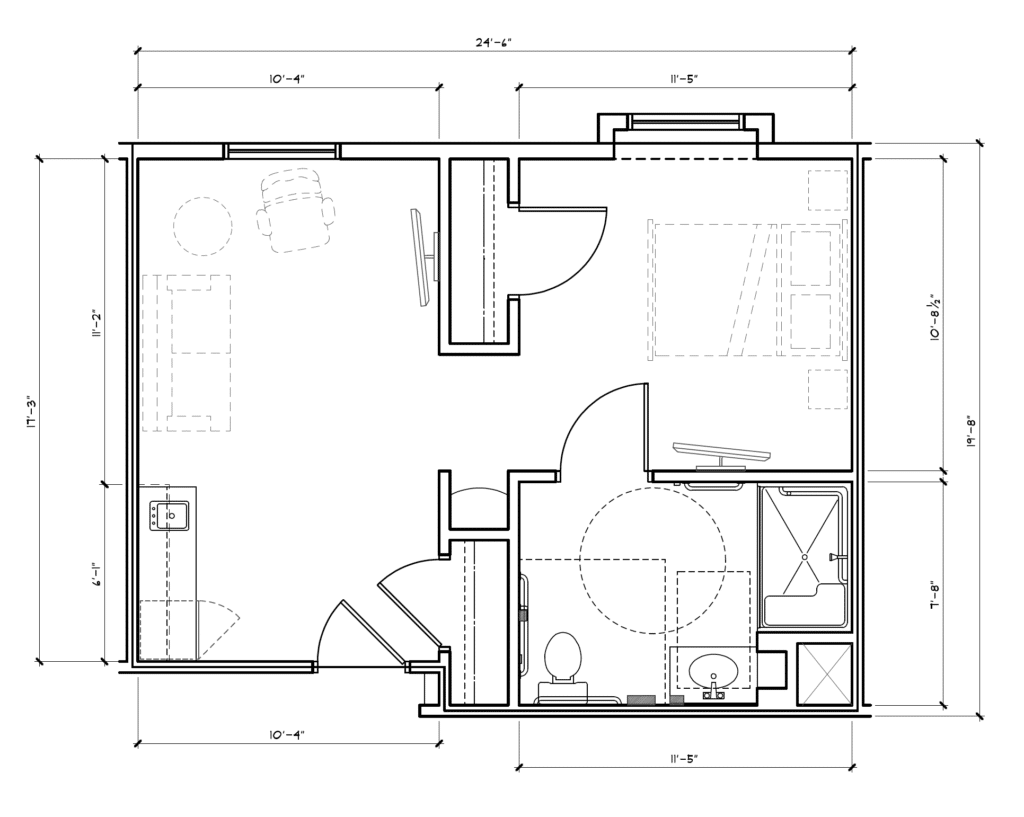 Architectural floor plan of a resident room