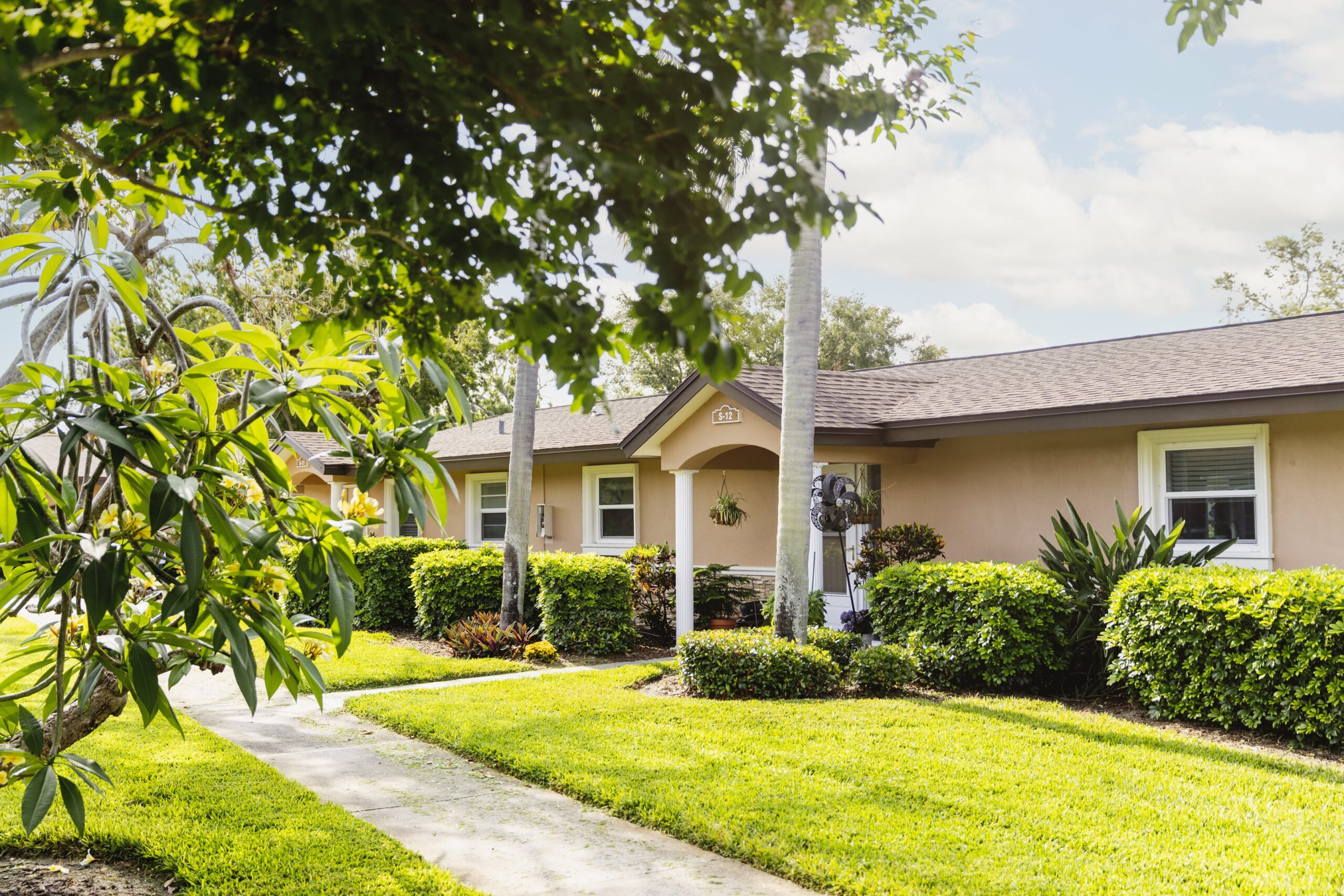 Well-maintained outdoor area of a senior living facility