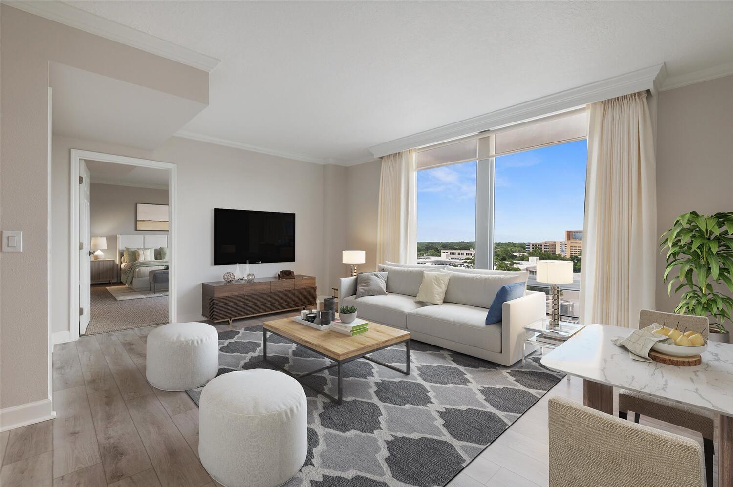 Bright living room in a senior living facility