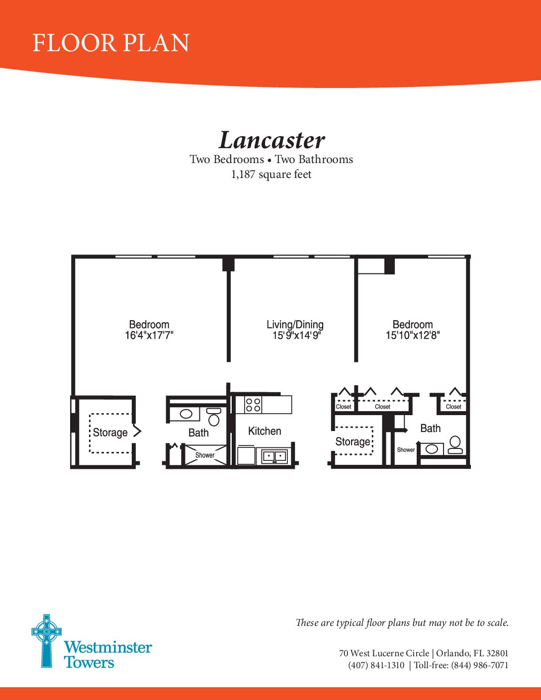 Floor plan of a two-bedroom, two-bathroom unit