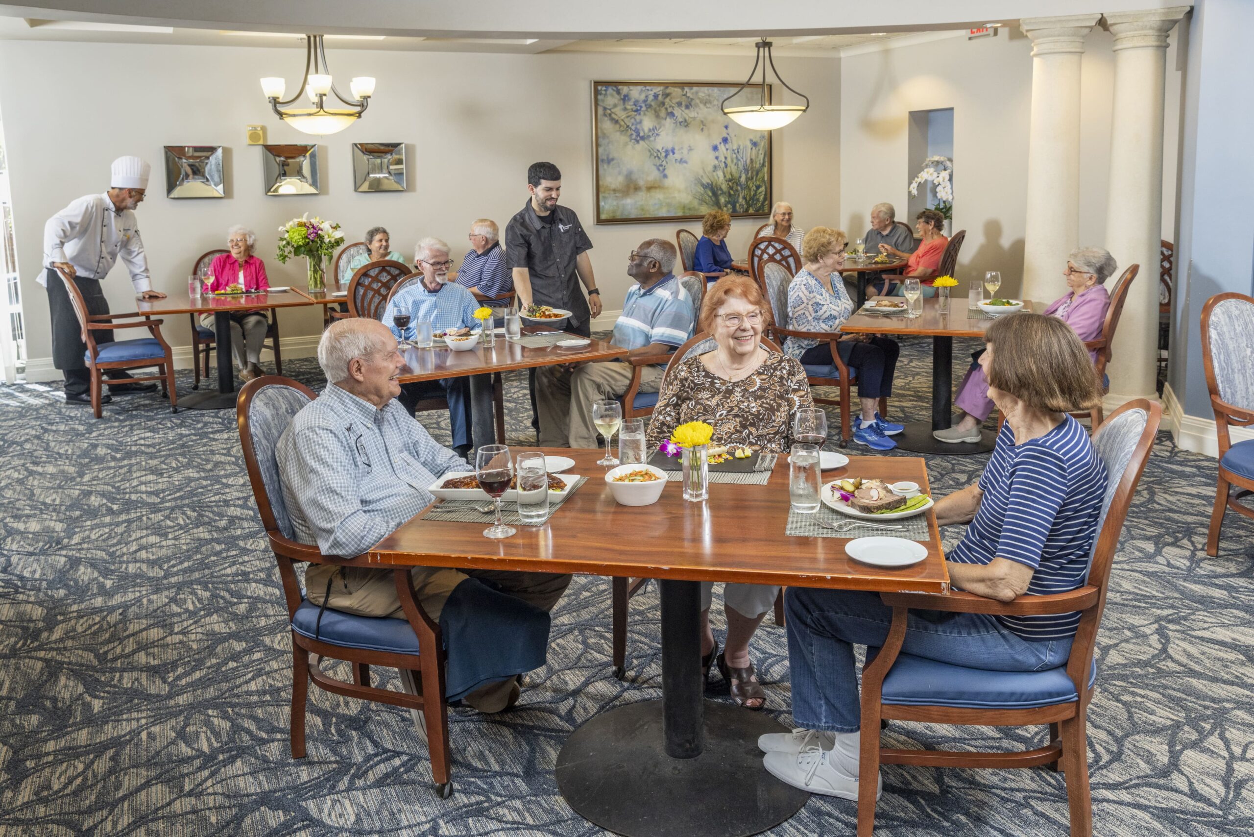 Residents enjoying lunch in a dining area