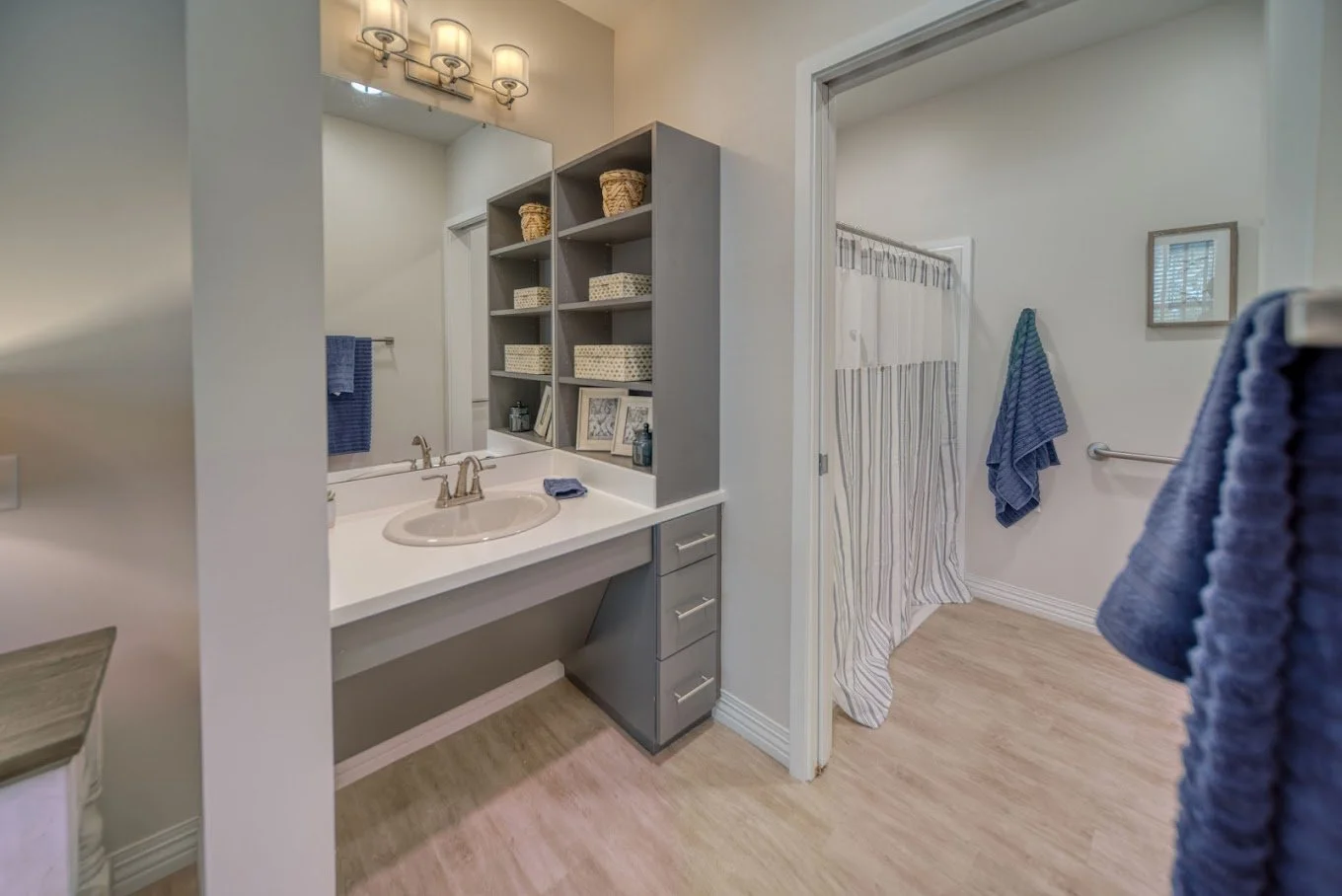 A well-lit restroom with modern fixtures