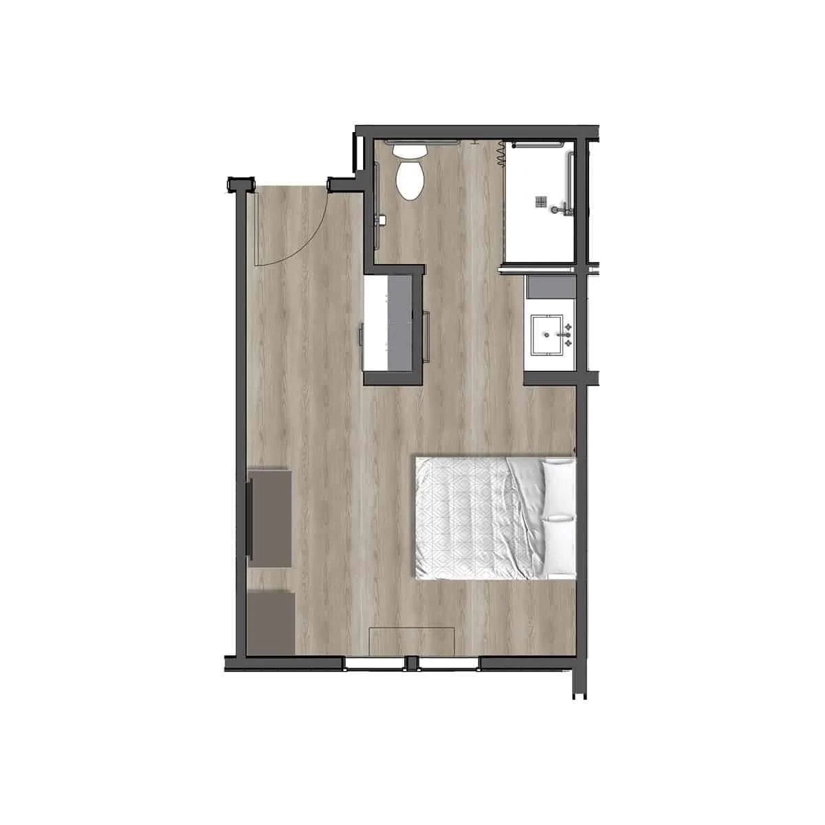Architectural floor plan of a private resident room