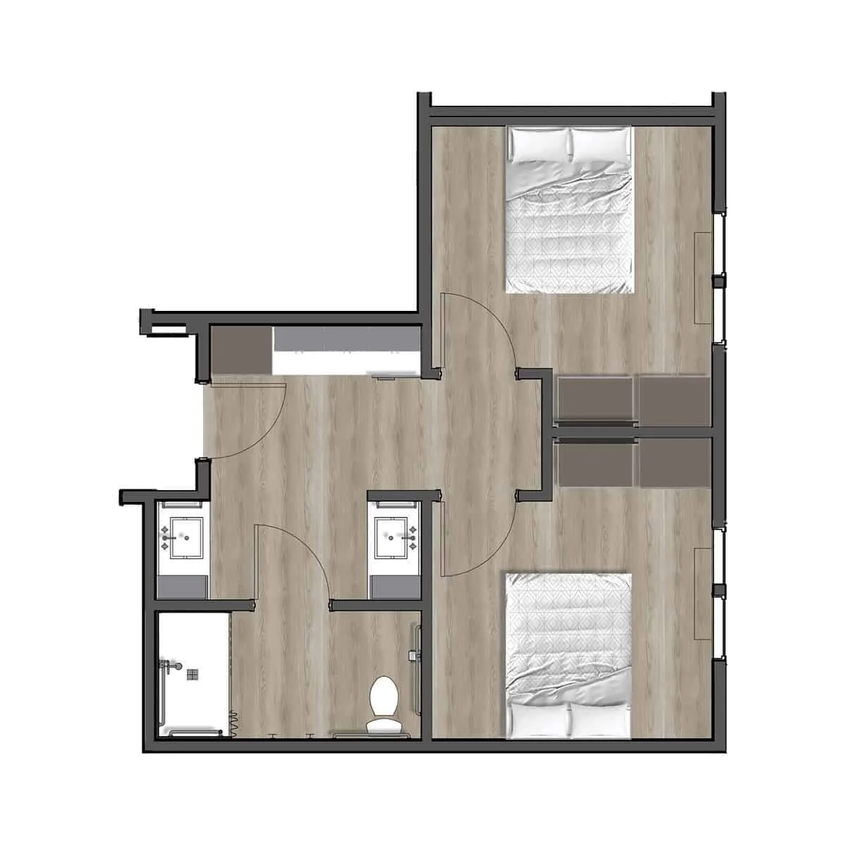 Architectural floor plan of a resident suite