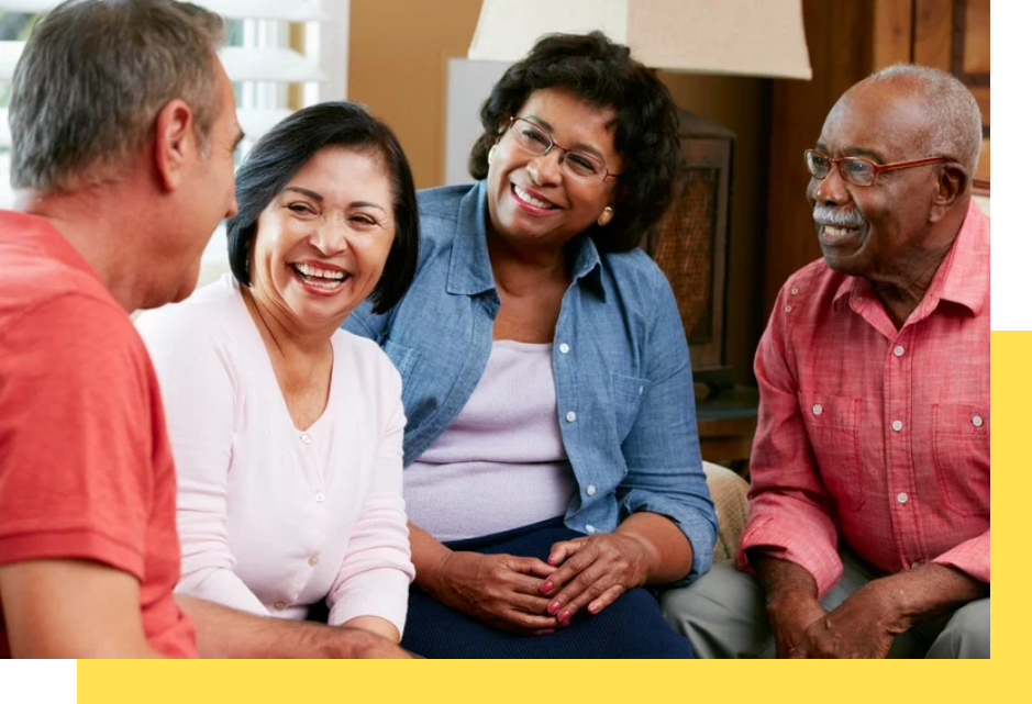 Residents socializing in a cozy common area