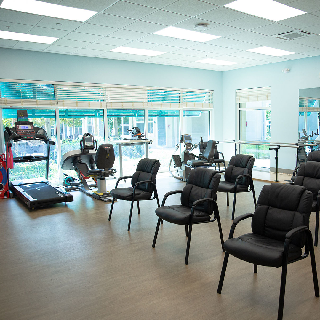 Interior of a fitness area with exercise equipment