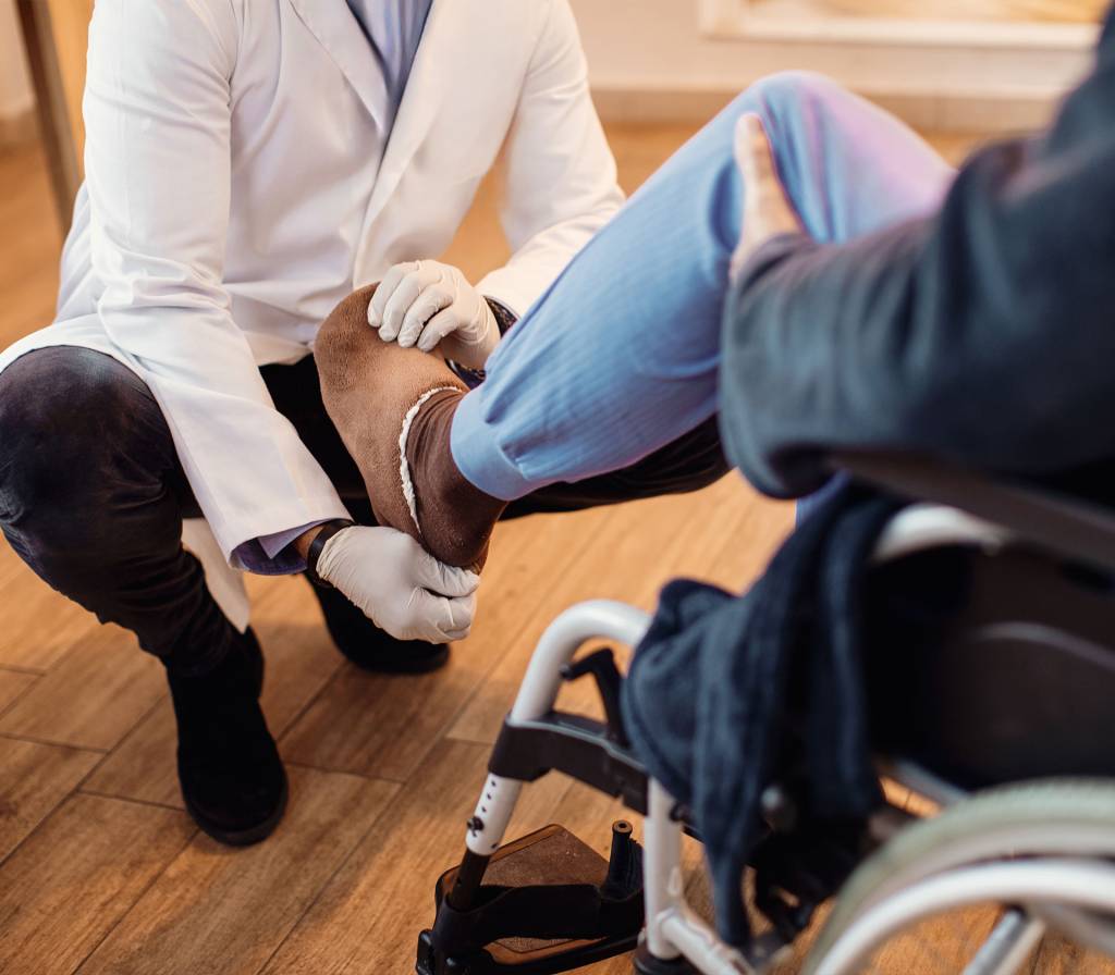 Healthcare professional attending to a patient