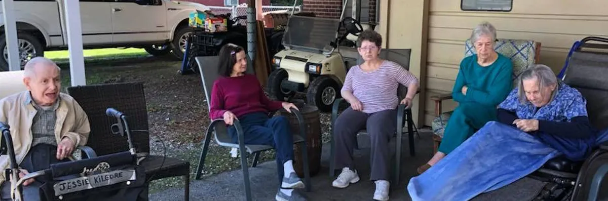 Residents interacting in an outdoor space