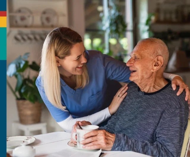 Staff member interacting with a resident