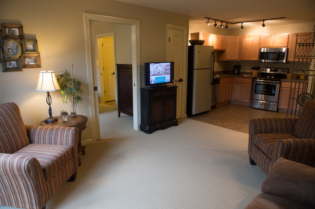 Cozy living area in a senior living apartment