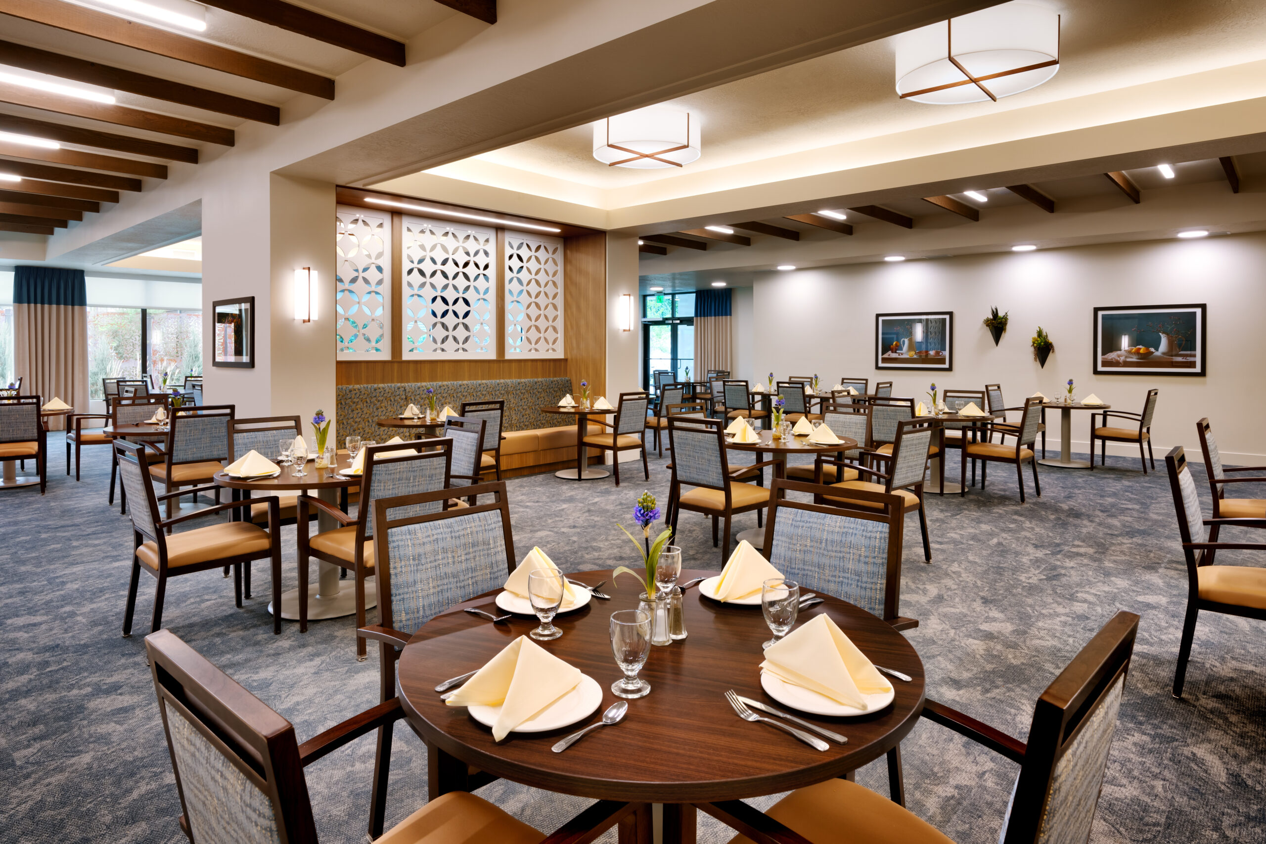 Elegant dining room setup for residents
