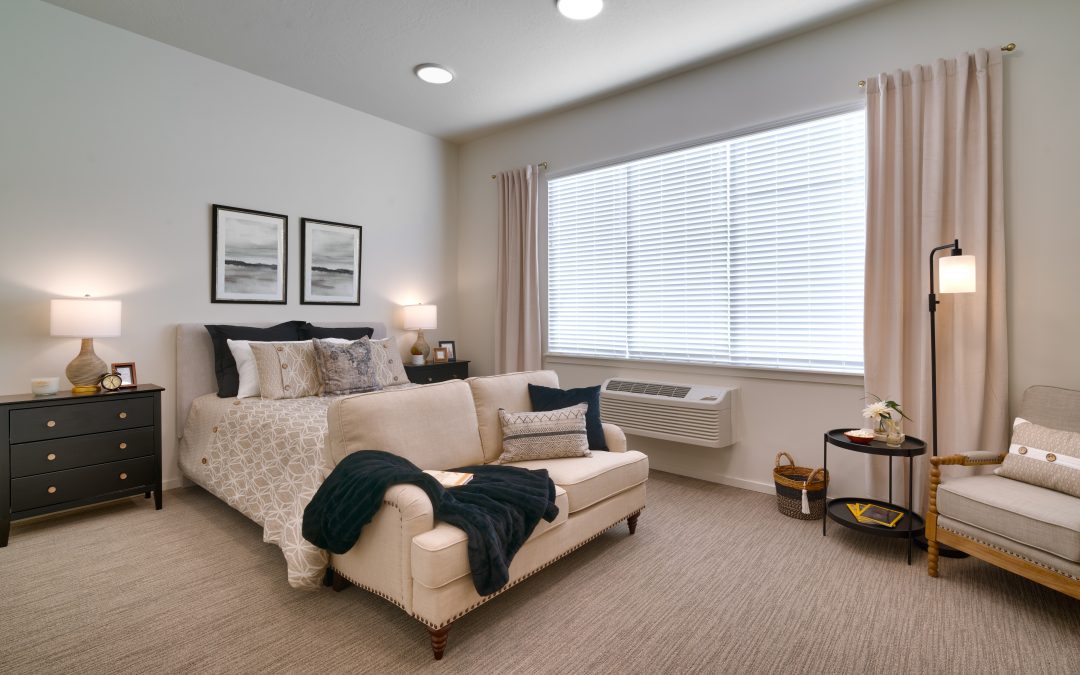 Cozy resident bedroom with natural light