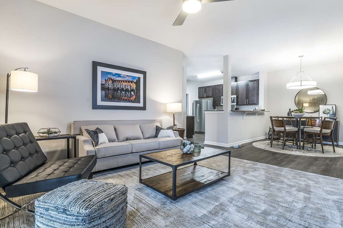 Bright interior view of a living space with dining area