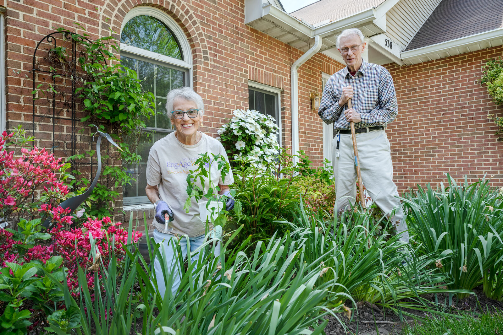 Residents gardening in a vibrant outdoor space