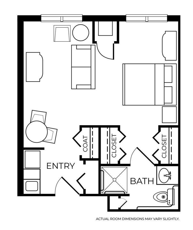 Architectural floor plan of a resident room