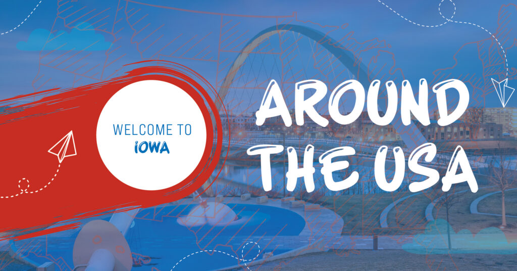 Illustration featuring 'Around the USA' with a background.