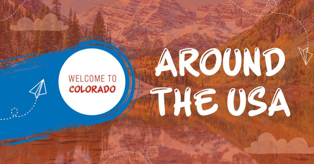Graphic with welcome text and landscape backdrop