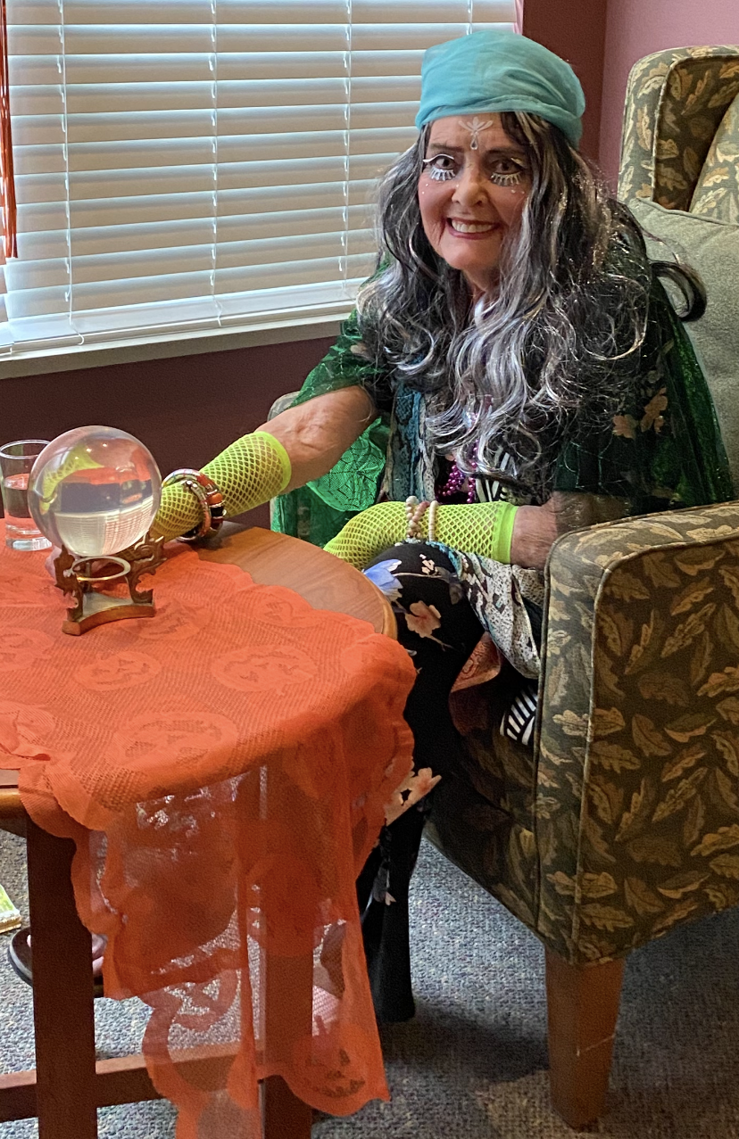 Senior resident engaging in a fun activity.