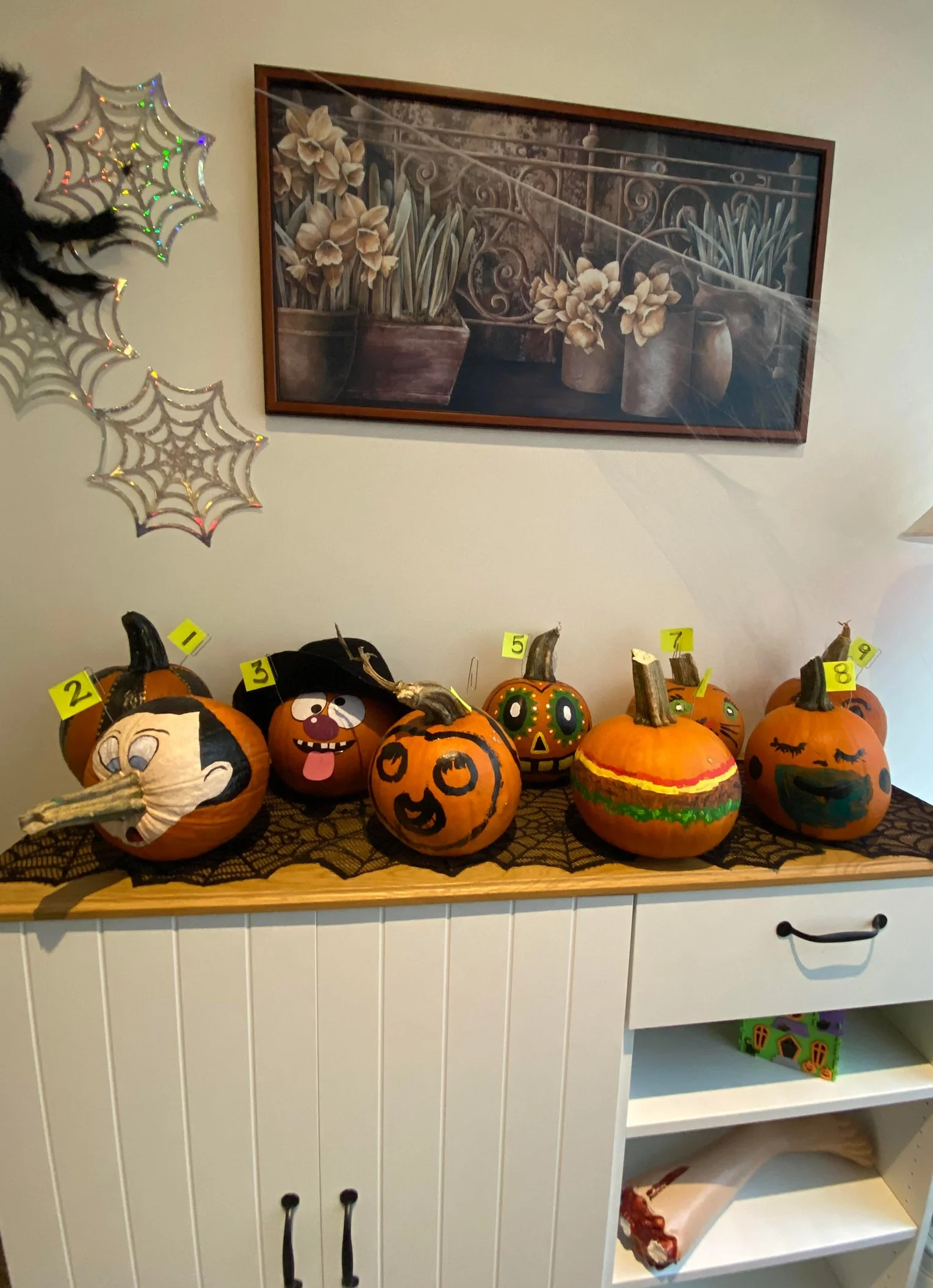 Pumpkins decorated for Halloween celebration
