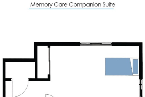 Architectural floor plan for a memory care suite