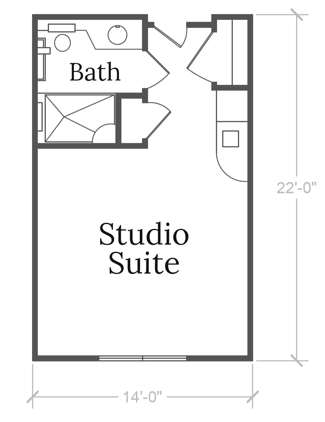 Architectural floor plan of a studio suite