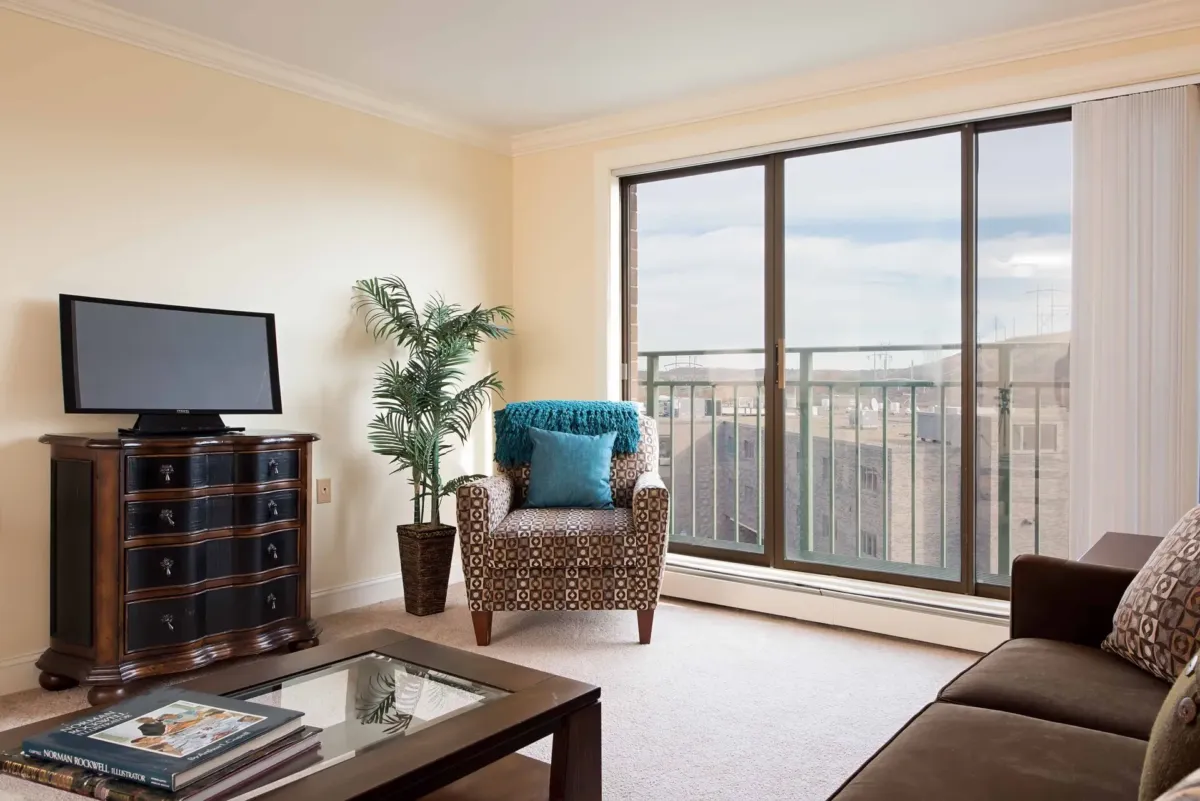 Cozy interior with seating and flat screen TV