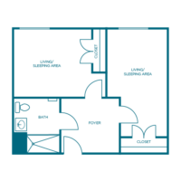 Architectural floor plan of a resident unit