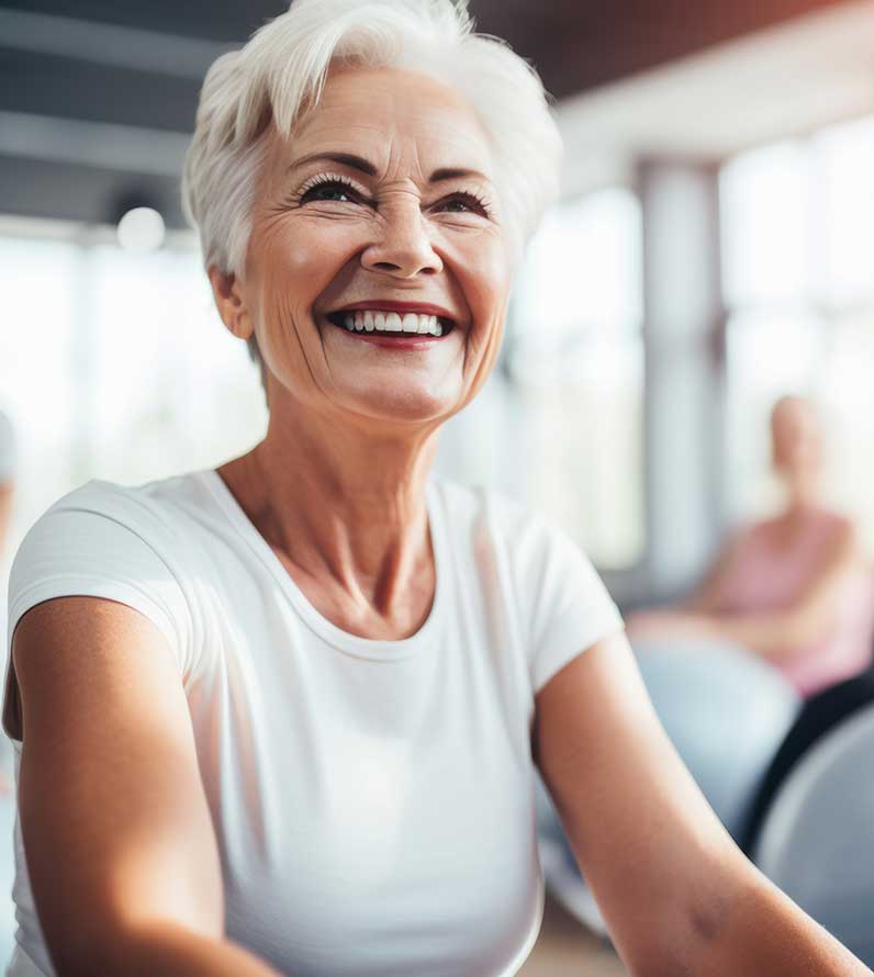 Smiling senior woman in a fitness class