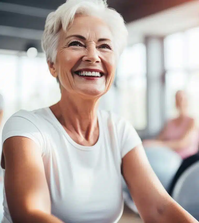 Active senior woman enjoying a fitness class