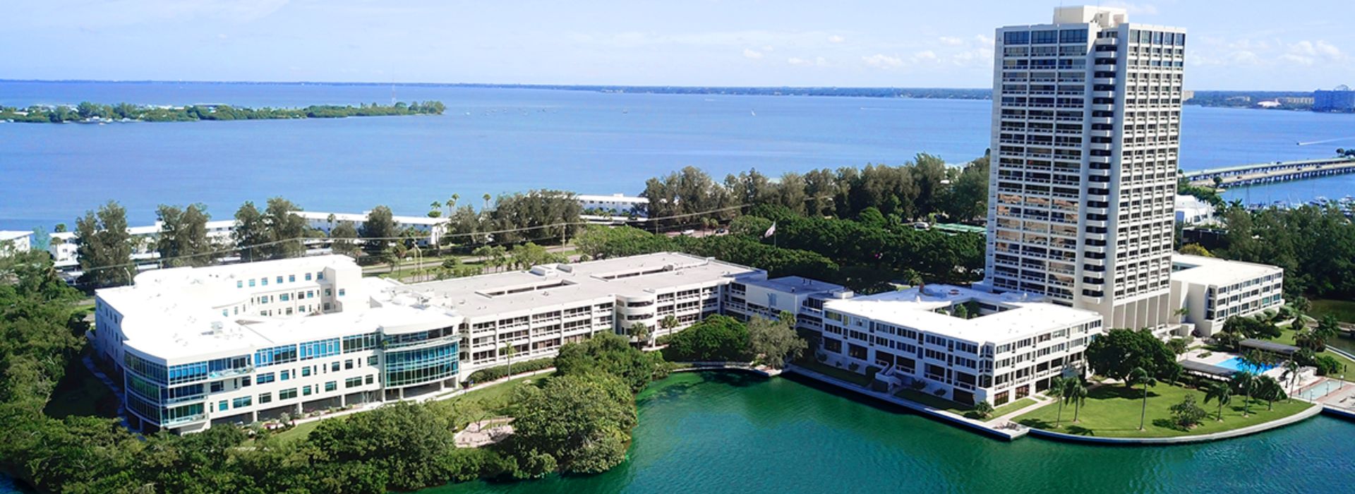 Aerial view of Plymouth Harbor on Sarasota Bay.